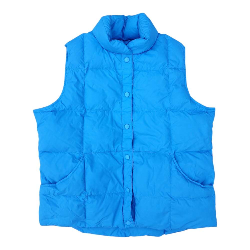 Lands' End Blue Down Puffer Vest Pockets Snap Front Preppy Cozy Outdoors Sz L